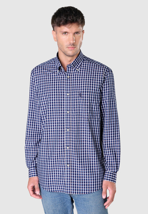 Camisa Hombre Manga Larga Popelín Cuadros con Bolsillo Easy Iron Extrasuave - Azul 0309_38 - 63541200 - https://www.elbuhonocturno.com/