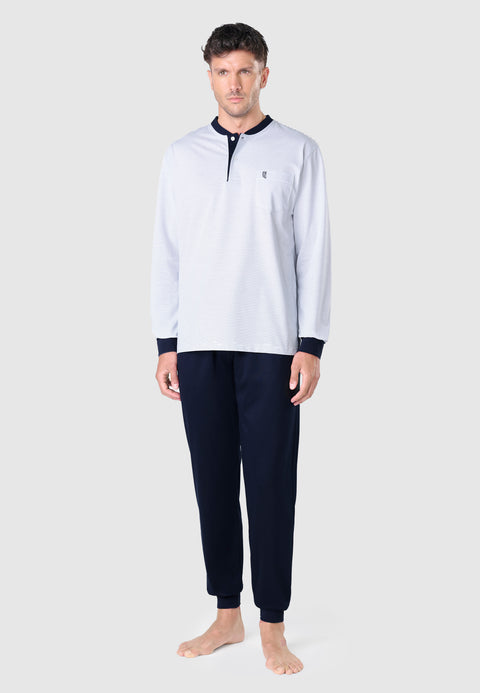 Pijama Hombre Largo Premium Tapeta Punto Rayas - Azul 5102_39 - 65633251 - https://www.elbuhonocturno.com/