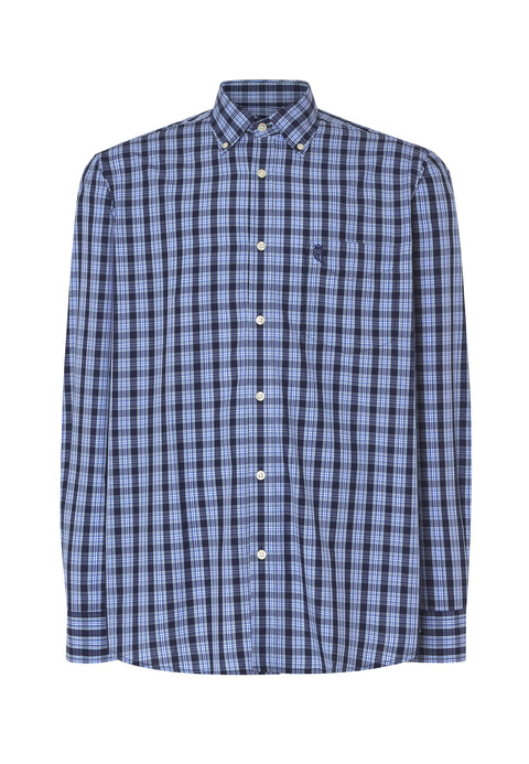 Camisa Hombre Manga Larga Popelín Cuadros con Bolsillo Easy Iron Extrasuave - Azul 0310_39 - 25576672 - https://www.elbuhonocturno.com/