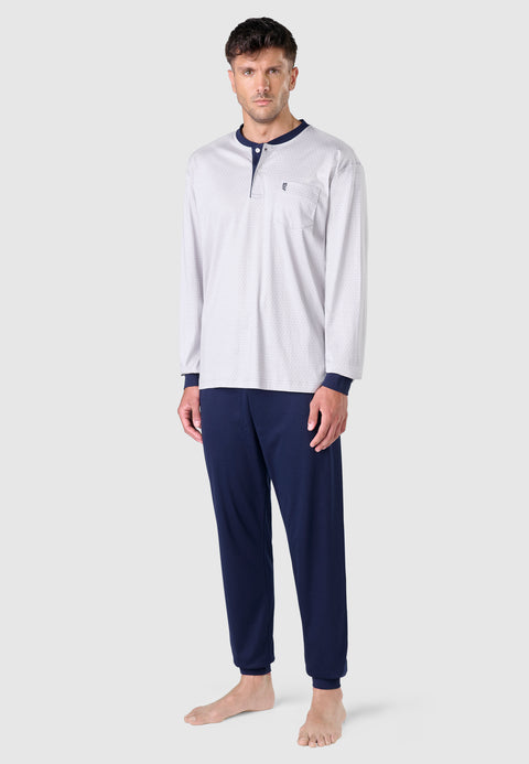 Pijama Hombre Largo Premium Tapeta Punto Estampado - Gris 5101_20
