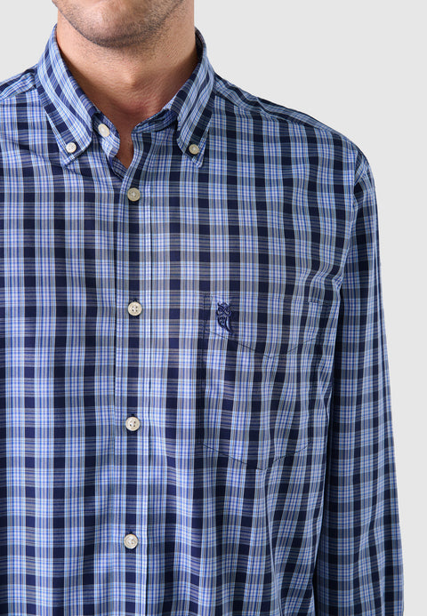 Camisa Hombre Manga Larga Popelín Cuadros con Bolsillo Easy Iron Extrasuave - Azul 0310_39 - 55225282 - https://www.elbuhonocturno.com/