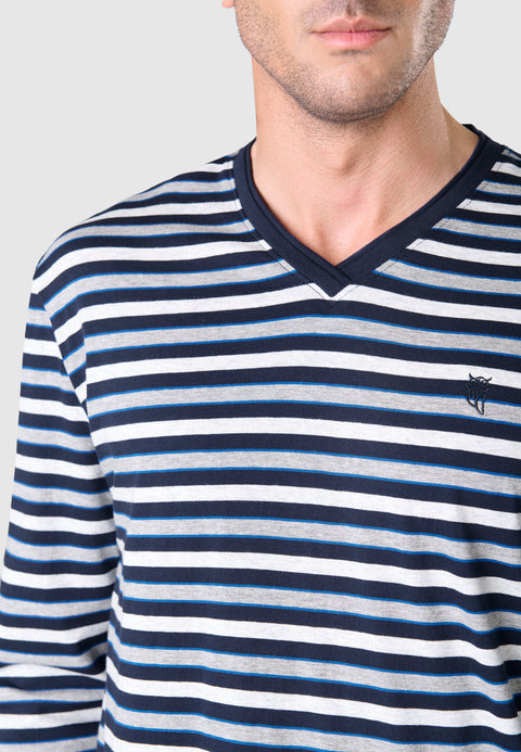 Pijama Hombre Largo Pico Algodón Punto Rayas - Gris 5307_22 - 81037133 - https://www.elbuhonocturno.com/