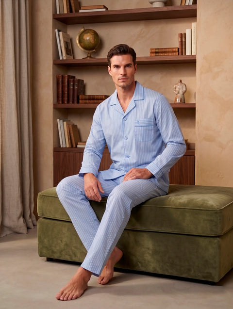Pijamas hombre 100% algodón premium manga larga