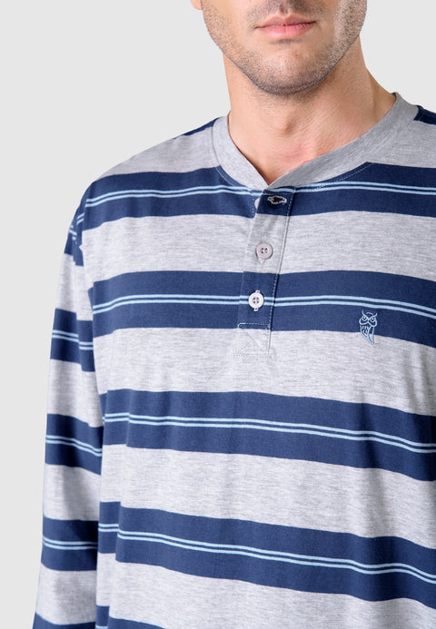 Pijama Hombre Largo Tapeta Algodón Punto Rayas - Gris 5578_20 - 68990906 - https://www.elbuhonocturno.com/