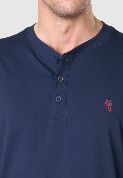 7522 - Long Sleeve Knit T-shirt with Smooth Placket - Navy
