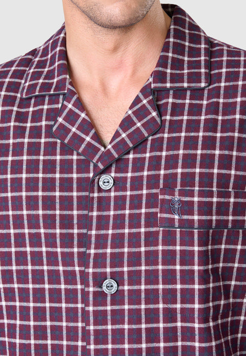 Pijama Hombre Invierno Solapa Algodón Franela Cuadros - Rojo 2814_90 - 86681006 - https://www.elbuhonocturno.com/