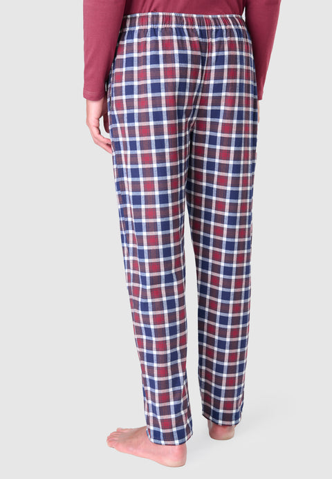 8815 - Long Premium Flannel Checked Trousers - Garnet