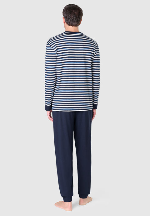 Pijama Hombre Largo Pico Algodón Punto Rayas - Gris 5307_22 - 9997389 - https://www.elbuhonocturno.com/