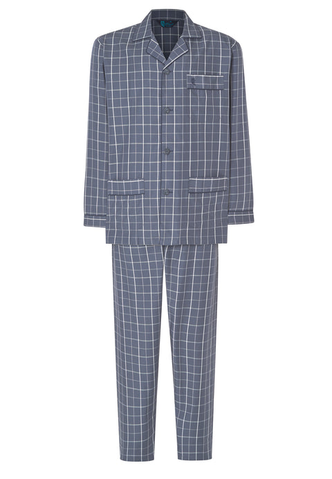 Pijama Hombre Largo Solapa Popelín Cuadros - Gris 2984_22 - 45353055 - https://www.elbuhonocturno.com/