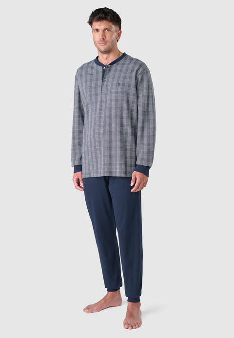 Pijama Hombre Invierno Premium Tapeta Algodón Punto - Azul 55028_39 - 2072438 - https://www.elbuhonocturno.com/