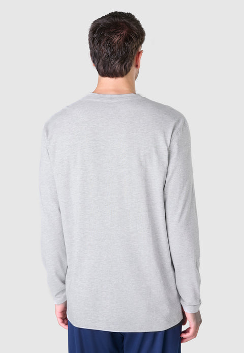 7524 - Long Sleeve Knit T-shirt with Smooth Placket - Gray