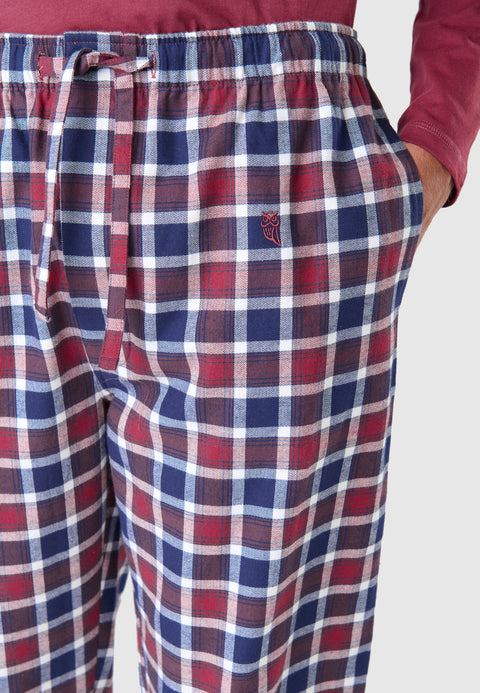 8815 - Long Premium Flannel Checked Trousers - Garnet