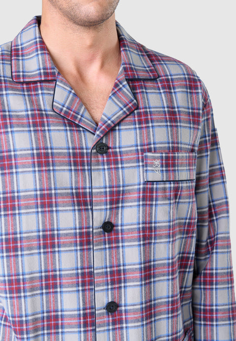 Pijama Hombre Invierno Solapa Algodón Franela Cuadros - Rojo 2813_94 - 70725552 - https://www.elbuhonocturno.com/