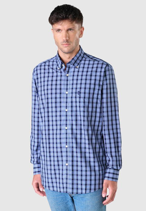 Camisa Hombre Manga Larga Popelín Cuadros con Bolsillo Easy Iron Extrasuave - Azul 0310_39 - 29961957 - https://www.elbuhonocturno.com/