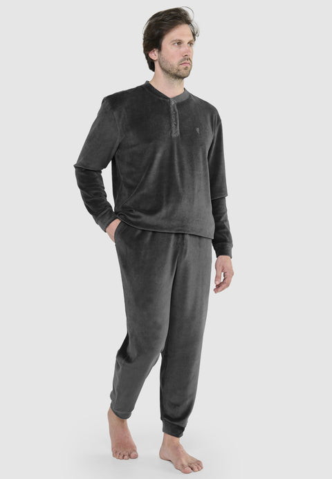Pijama Hombre Invierno Terciopelo Rayas - Gris 5740_22 - 47597174 - https://www.elbuhonocturno.com/