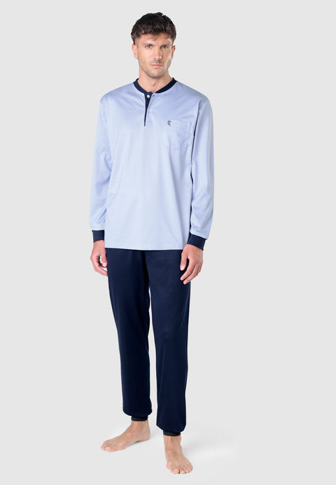 Pijama Hombre Largo Premium Tapeta Punto Piqué - Azul 5103_36 - 68801148 - https://www.elbuhonocturno.com/
