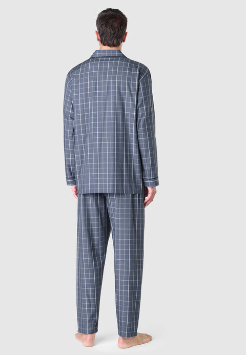 Pijama Hombre Largo Solapa Popelín Cuadros - Gris 2984_22 - 7212207 - https://www.elbuhonocturno.com/