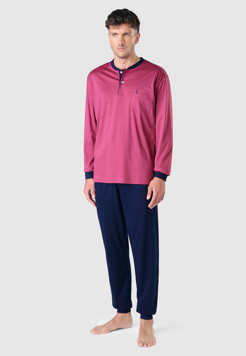Pijama Hombre Largo Premium Tapeta Algodón Punto Estampado - Rojo 5100_90 - 12253557 - https://www.elbuhonocturno.com/