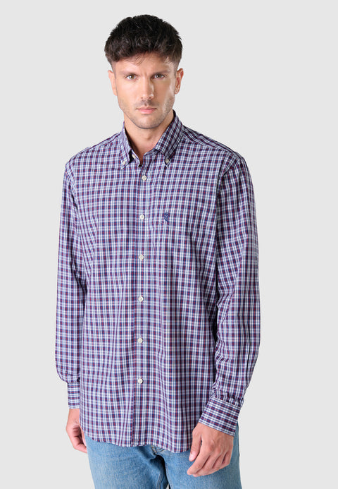 Camisa Hombre Manga Larga Popelín Cuadros con Bolsillo Easy Iron Extrasuave - Rojo 0308_94 - 9794456 - https://www.elbuhonocturno.com/