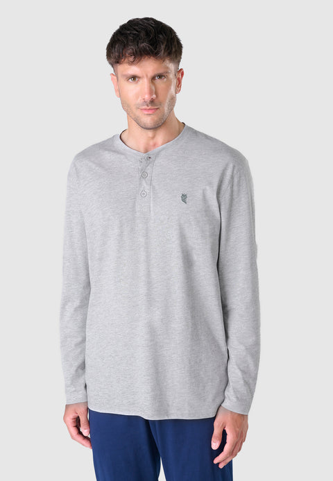 7524 - Long Sleeve Knit T-shirt with Smooth Placket - Gray