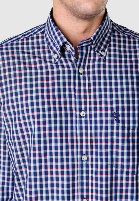 Camisa Hombre Manga Larga Popelín Cuadros con Bolsillo Easy Iron Extrasuave - Azul 0309_38 - 76340349 - https://www.elbuhonocturno.com/