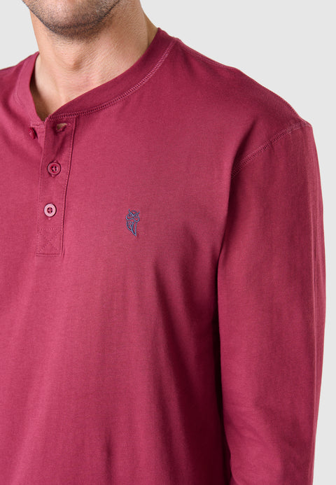 7525 - Long Sleeve Knit T-shirt with Smooth Placket - Garnet