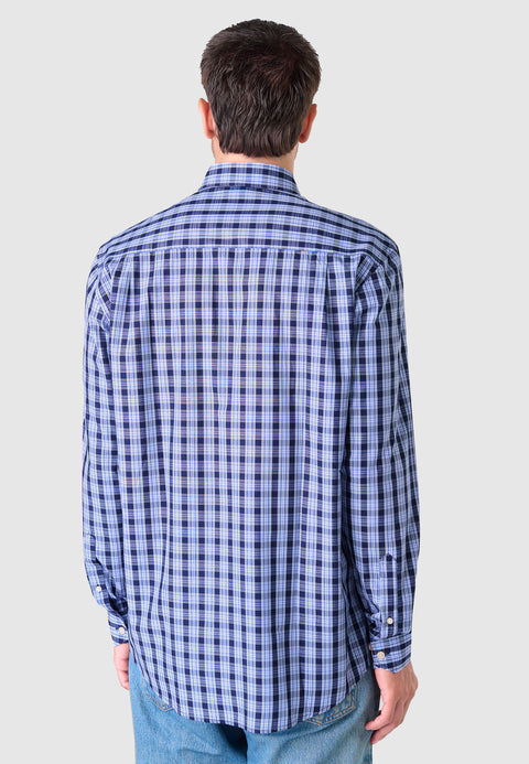 Camisa Hombre Manga Larga Popelín Cuadros con Bolsillo Easy Iron Extrasuave - Azul 0310_39 - 68221338 - https://www.elbuhonocturno.com/