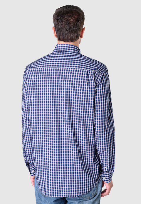 Camisa Hombre Manga Larga Popelín Cuadros con Bolsillo Easy Iron Extrasuave - Azul 0309_38 - 96250312 - https://www.elbuhonocturno.com/