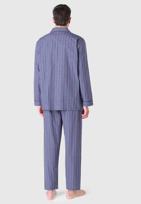 Pijama Hombre Largo Solapa Algodón Popelín Cuadros - Azul 2986_33 - 68089253 - https://www.elbuhonocturno.com/