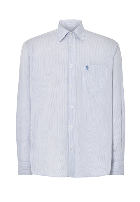 Camisa Hombre Manga Larga Popelín Rayas con Bolsillo Easy Iron Extrasuave - Azul 0304_39 - 54380319 - https://www.elbuhonocturno.com/