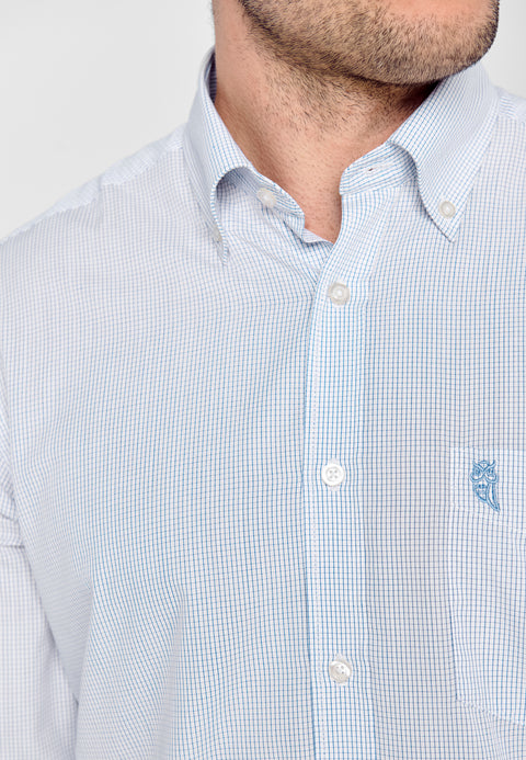Camisa Hombre Manga Larga Popelín Cuadros con Bolsillo Easy Iron Extrasuave - Azul 0305_39 - 17538834 - https://www.elbuhonocturno.com/