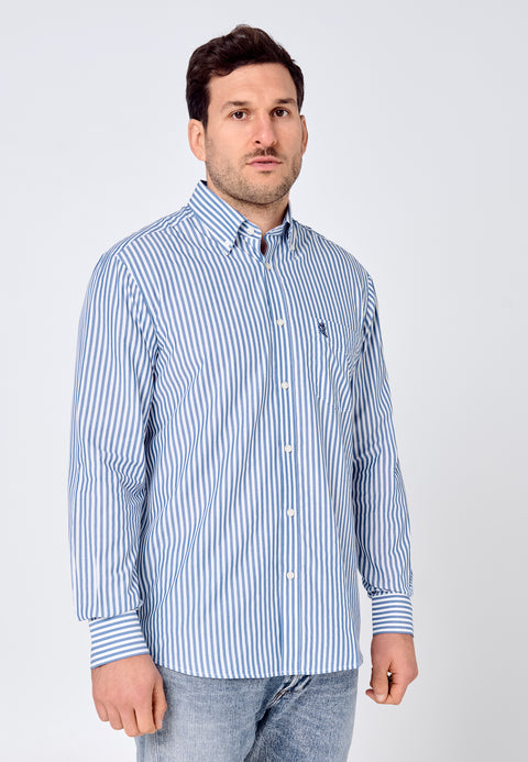 Camisa Hombre Manga Larga Popelín Rayas con Bolsillo Easy Iron Extrasuave - Azul 0306_39 - 11551960 - https://www.elbuhonocturno.com/
