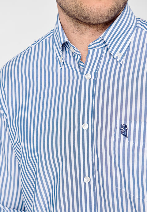 Camisa Hombre Manga Larga Popelín Rayas con Bolsillo Easy Iron Extrasuave - Azul 0306_39 - 35430589 - https://www.elbuhonocturno.com/