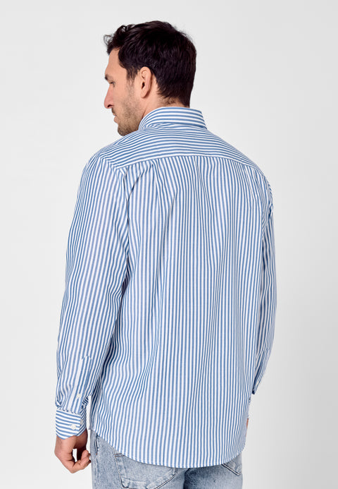 Camisa Hombre Manga Larga Popelín Rayas con Bolsillo Easy Iron Extrasuave - Azul 0306_39 - 44288324 - https://www.elbuhonocturno.com/