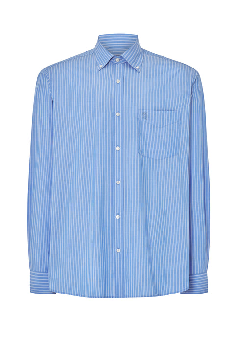 Camisa Hombre Manga Larga Popelín Rayas con Bolsillo Easy Iron Extrasuave - Azul 0307_33 - 43905826 - https://www.elbuhonocturno.com/