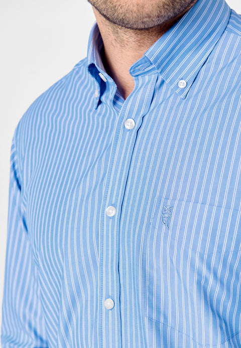 Camisa Hombre Manga Larga Popelín Rayas con Bolsillo Easy Iron Extrasuave - Azul 0307_33 - 30249381 - https://www.elbuhonocturno.com/