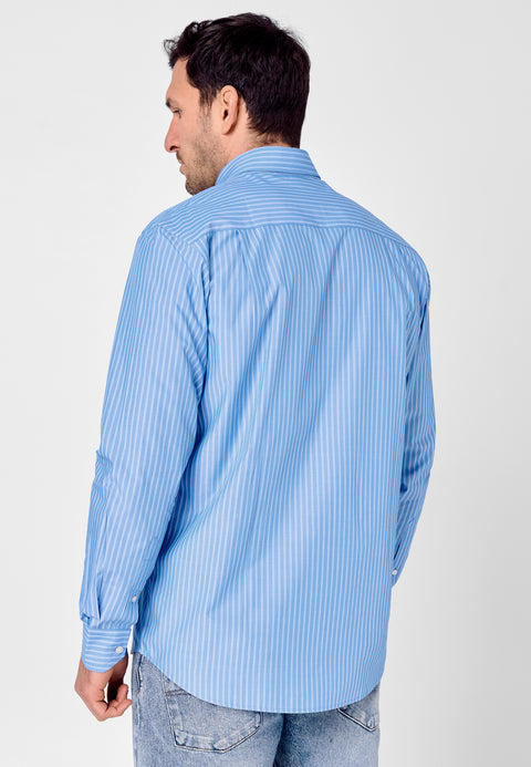 Camisa Hombre Manga Larga Popelín Rayas con Bolsillo Easy Iron Extrasuave - Azul 0307_33 - 60313389 - https://www.elbuhonocturno.com/