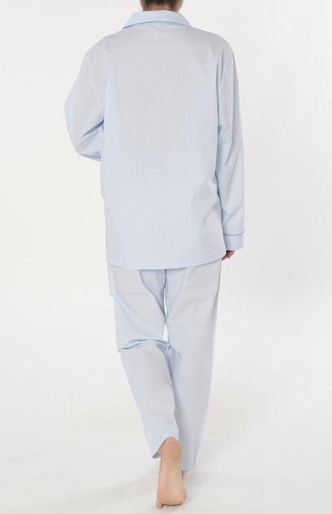 Pijama Mujer Largo Solapa Algodón Dobby Estampado - Azul 0200_30 - 24510335 - https://www.elbuhonocturno.com/