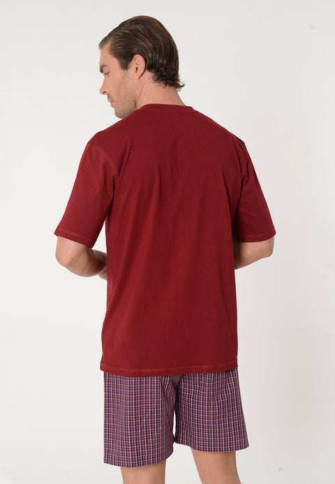 Pijama Hombre Corto Tapeta Punto Tela Rayas Granate