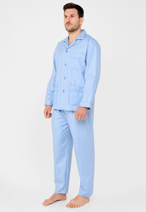 Pijama Hombre Largo Solapa Satén Liso - Azul 1508_30 - 45988734 - https://www.elbuhonocturno.com/