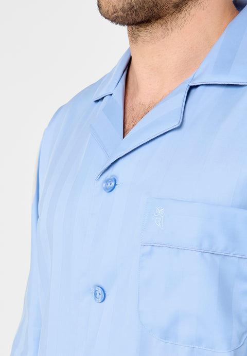 Pijama Hombre Largo Solapa Satén Liso - Azul 1508_30 - 92183570 - https://www.elbuhonocturno.com/