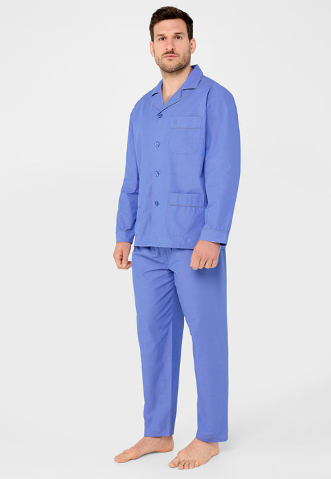Pijama Hombre Largo Solapa Popelín Fil À Fil - Azul 1515_36 - 89218462 - https://www.elbuhonocturno.com/
