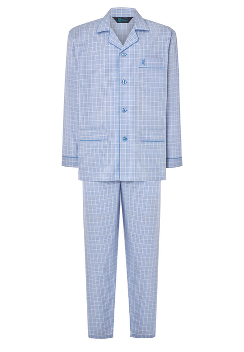 Pijama Hombre Largo Solapa Algodón Popelín Cuadros - Azul 1528_30 - 95716755 - https://www.elbuhonocturno.com/