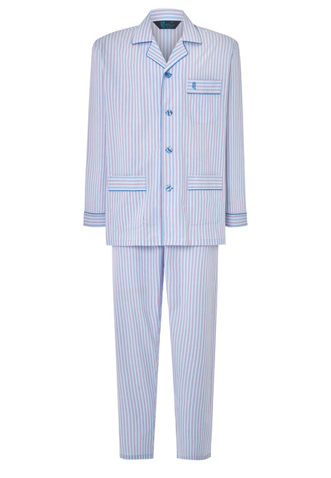 Pijama Hombre Largo Solapa Algodón Popelín Rayas - Azul 1529_30 - 44986300 - https://www.elbuhonocturno.com/