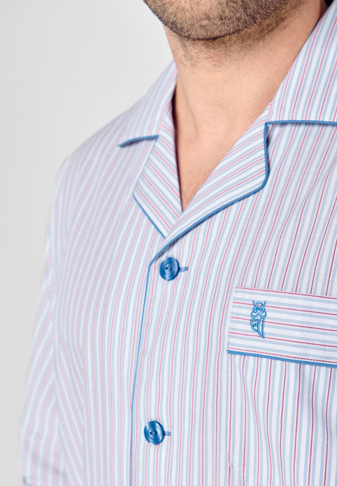 Pijama Hombre Largo Solapa Algodón Popelín Rayas - Azul 1529_30 - 13664219 - https://www.elbuhonocturno.com/