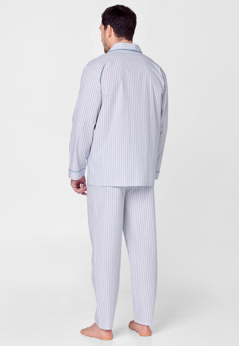 Pijama Hombre Largo Solapa Algodón Popelín Rayas - Azul 1529_30 - 51165842 - https://www.elbuhonocturno.com/