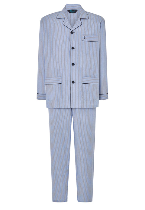 Pijama Hombre Largo Solapa Algodón Popelín Rayas - Azul 1531_39 - 40056975 - https://www.elbuhonocturno.com/