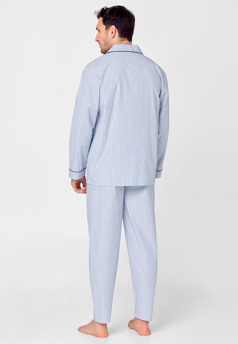 Pijama Hombre Largo Solapa Algodón Popelín Rayas - Azul 1531_39 - 40888349 - https://www.elbuhonocturno.com/