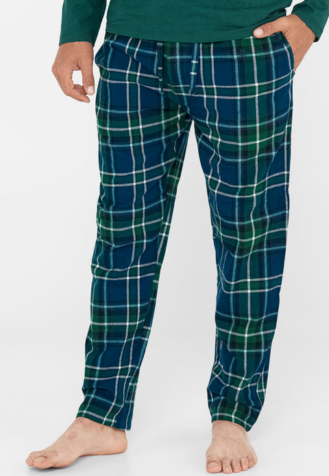 Pantalón Pijama Hombre Largo Franela Invierno Cuadros Verde Botella