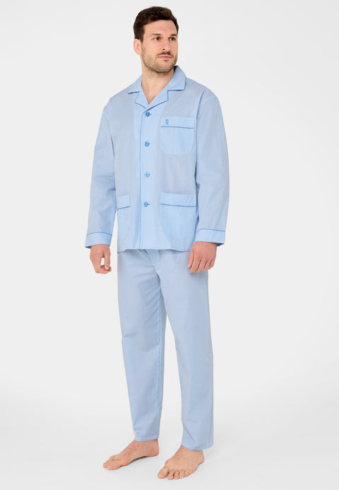 Pijama Hombre Largo Solapa Popelín Rayas - Azul 1912_30 - 10352126 - https://www.elbuhonocturno.com/